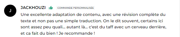 Avis positif d’un client sur une prestation de traduction